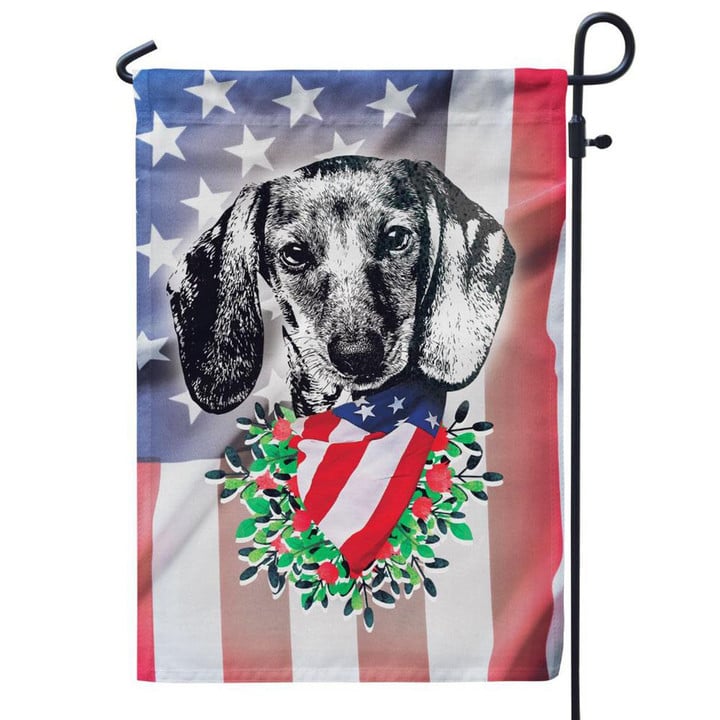Cute Dachshund American Flag Pattern Garden Decor Flag | Denier Polyester | Weather Resistant | GF1199