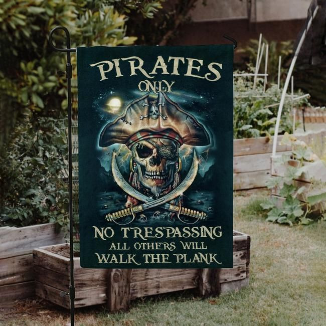 Skull Pirates Only No Trespassing All Others Will Walk The Plank Garden Decor Flag | Denier Polyester | Weather Resistant | GF2229