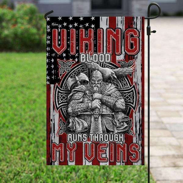 Viking Blood Runs Through My Veins Garden Decor Flag | Denier Polyester | Weather Resistant | GF2266