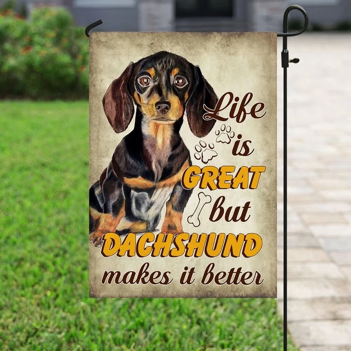 Life Is Great But Dachshund Garden Decor Flag | Denier Polyester | Weather Resistant | GF1837