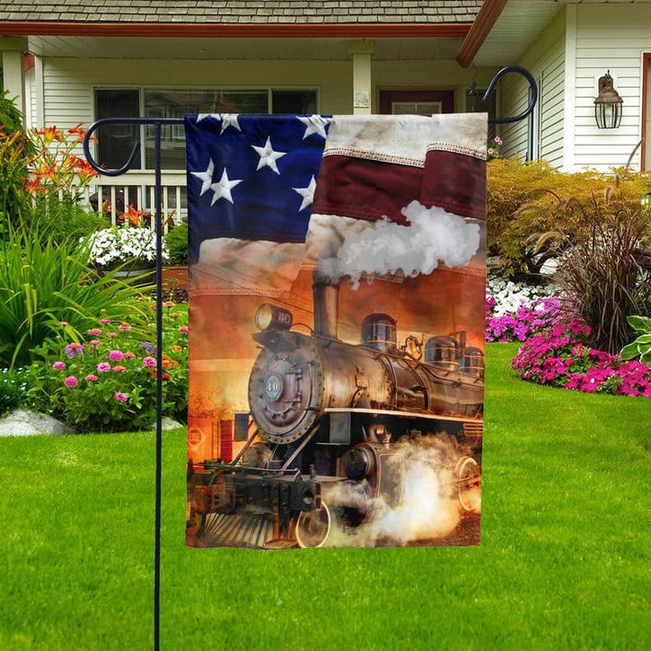 Train America Garden Decor Flag | Denier Polyester | Weather Resistant | GF1253