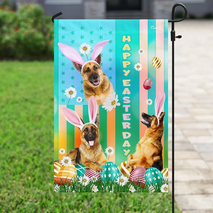 Here Comes The Big Bunny Easter German Shepherd Garden Decor Flag | Denier Polyester | Weather Resistant | GF2278