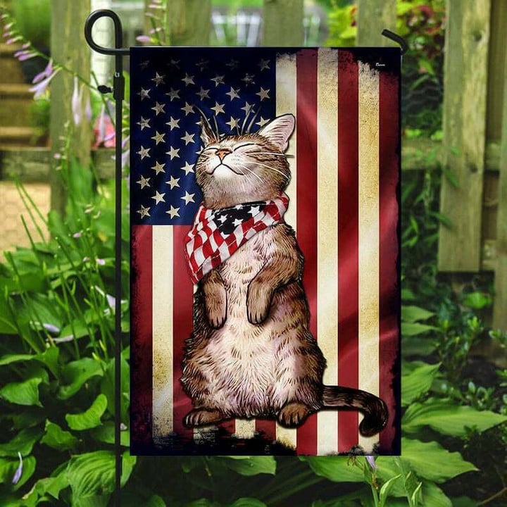Cat American Garden Decor Flag | Denier Polyester | Weather Resistant | GF2139