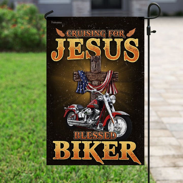 Cruising For Jesus � Blessed Biker Garden Decor Flag | Denier Polyester | Weather Resistant | GF1782