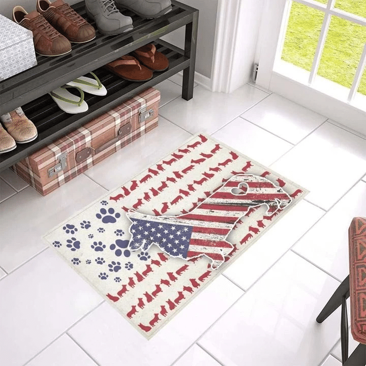 Corgi American Flag Easy Clean Welcome DoorMat | Felt And Rubber | DO2144