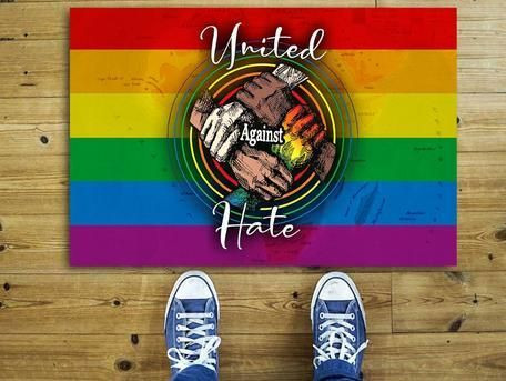 United Against Hate LGBT Pride Black Pride Equality Right Easy Clean Welcome DoorMat | Felt And Rubber | DO2073