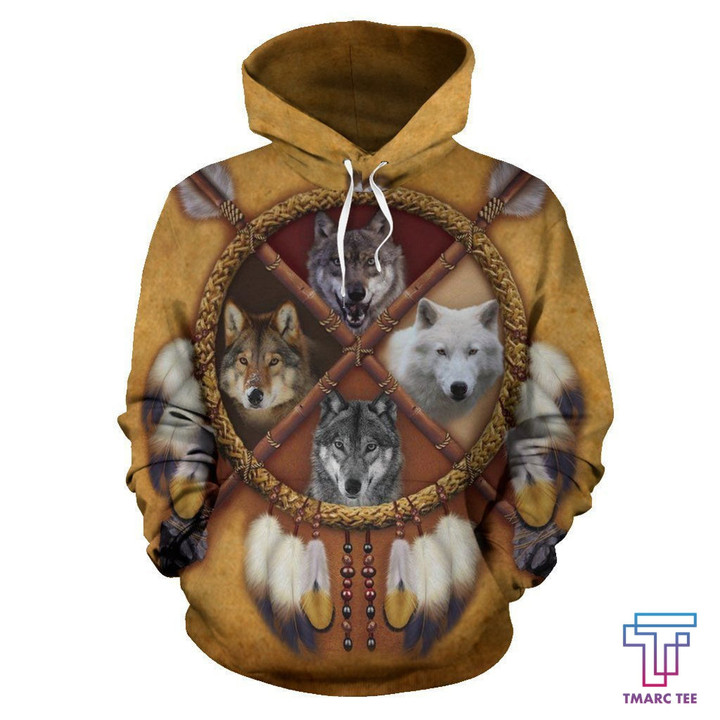 4 WOLVES DREAM CATCHER NATIVE OVER PRINT HOODIE HC1901 - Amaze Style™-Apparel