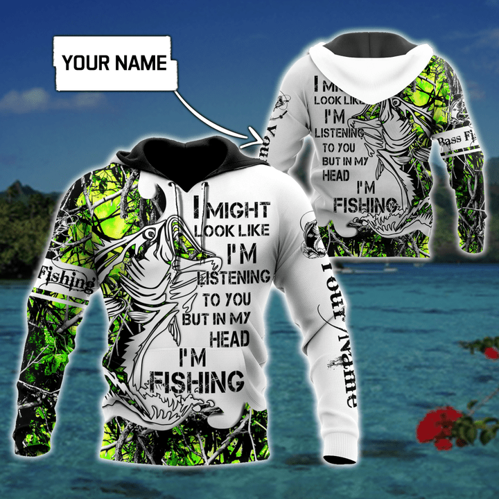  Custom name In my head I'm fishing Bass fishing Tattoo D print shirts
