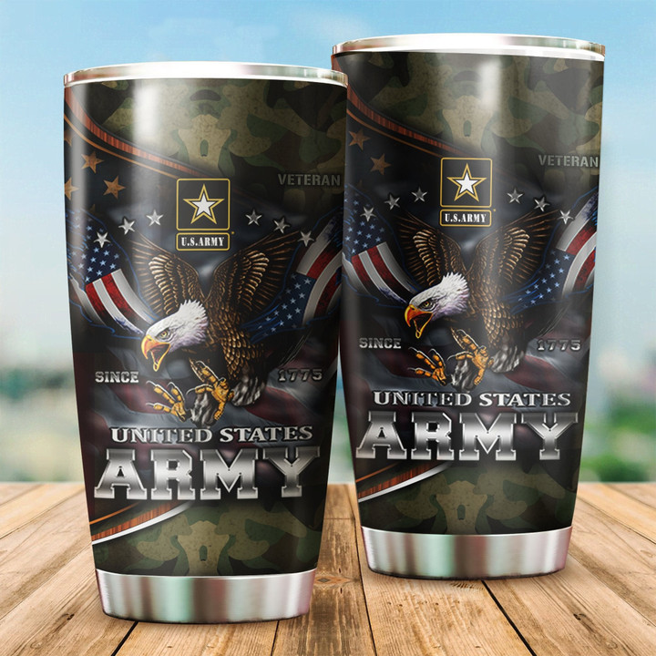  US Army Since Eagle With American Flag Wings stainless steel tumbler Proud Military