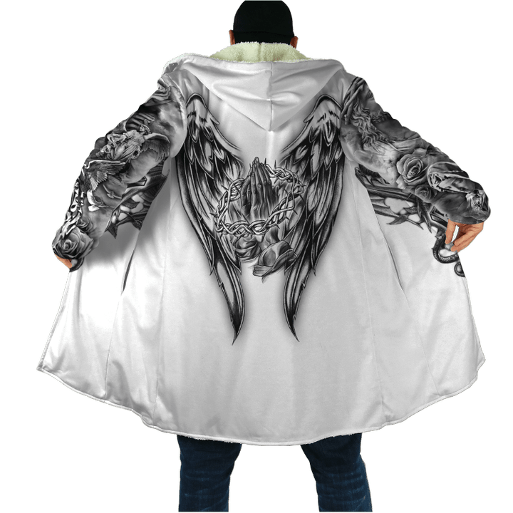 Jesus Christ Cross and Wings white Printed Cloak 