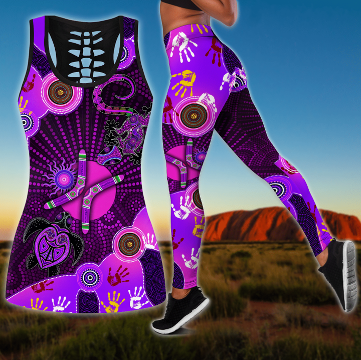  Aboriginal Naidoc Week Purple Turtle Lizard Sun D print combo legging tanktop