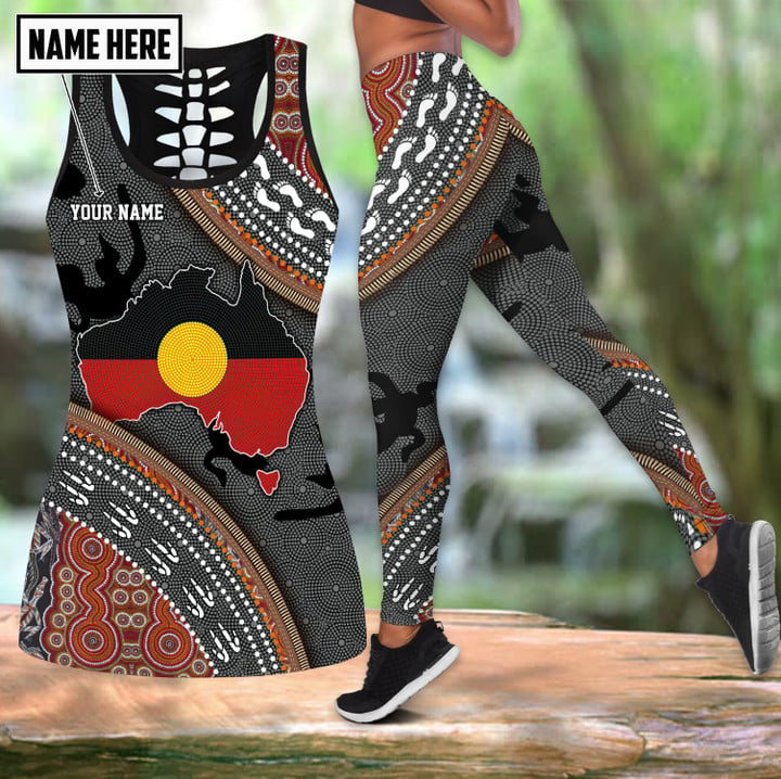  Custom name Aboriginal dots Zip pattern printed combo legging tanktop