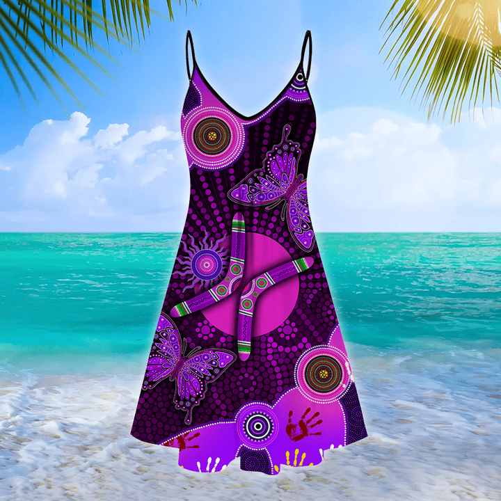  Aboriginal Naidoc Week Purple Butterflies Beach Dress