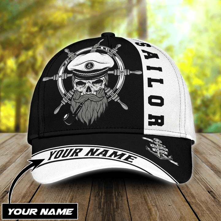 Skull Sailor on the Helm Custom name Cap 