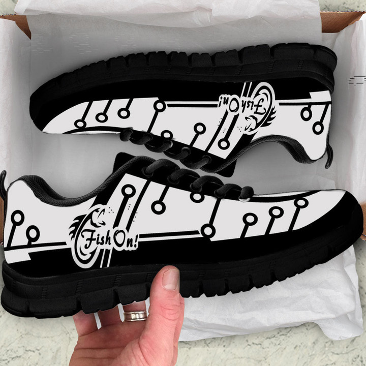 Fish on Black white fishing shoes  Low Top Sneaker Shoes