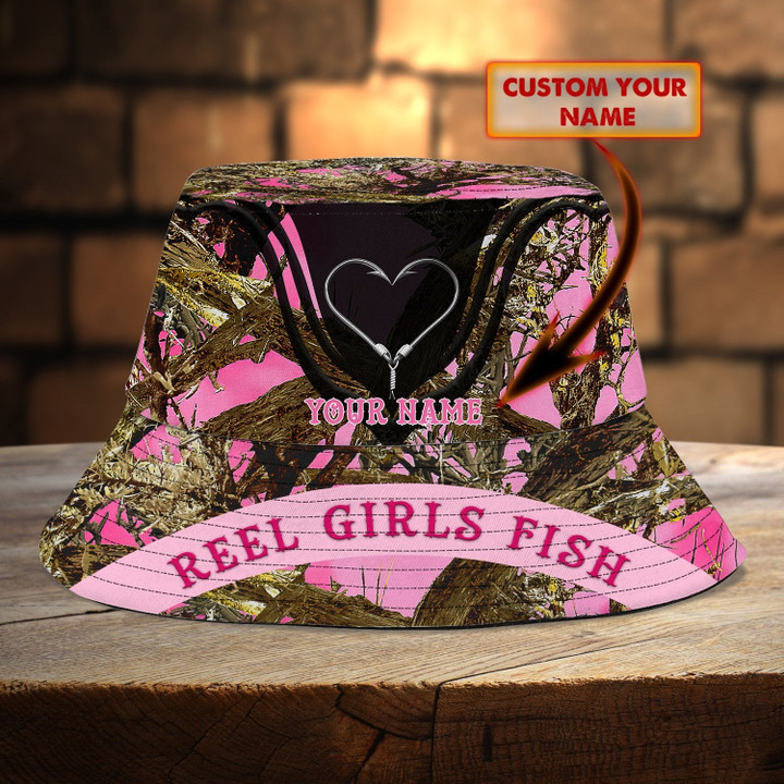 Custom Name Fishing Reel Girls print Bucket Hat .CHC