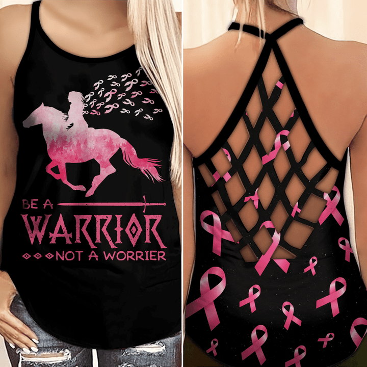  Be A Warrior Not A Worrier Breast Cancer Awareness Criss-Cross Tank Top