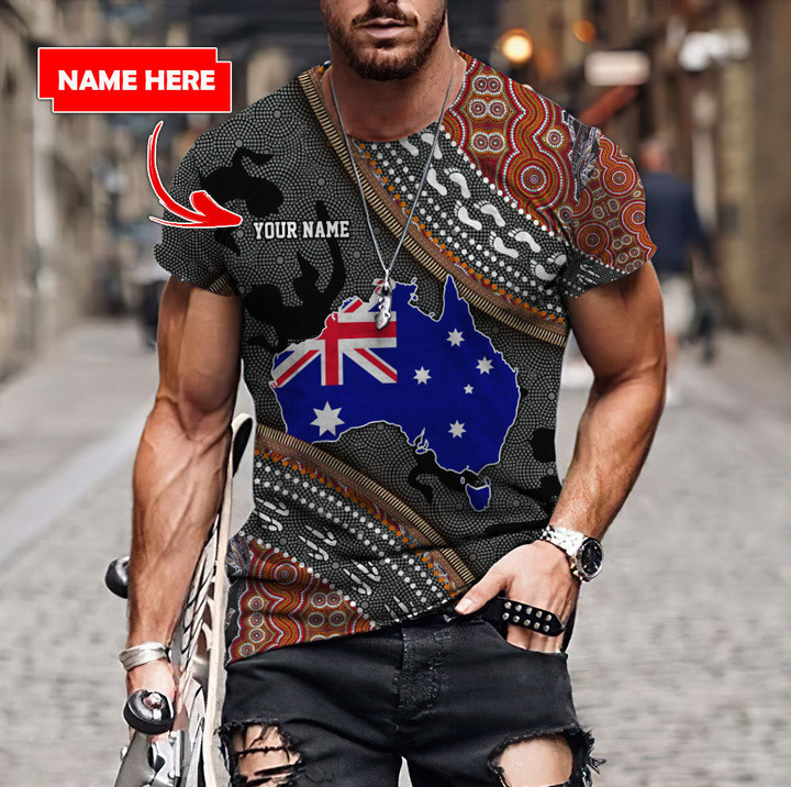  Custom name Australian Flag Aboriginal dots Zip pattern summer shirts