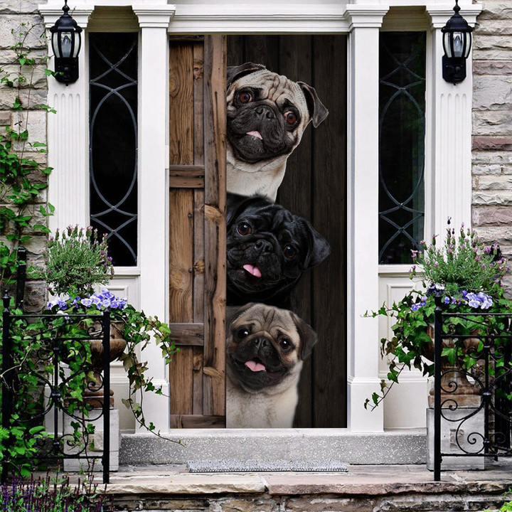  Three Pugs Cute Christmas Door Cover Christmas Gift Home Decor