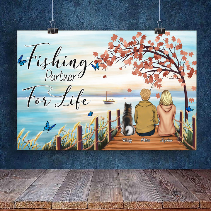  Customized Name Fishing Partner For Life Landscape Canvas Poster Wall Art