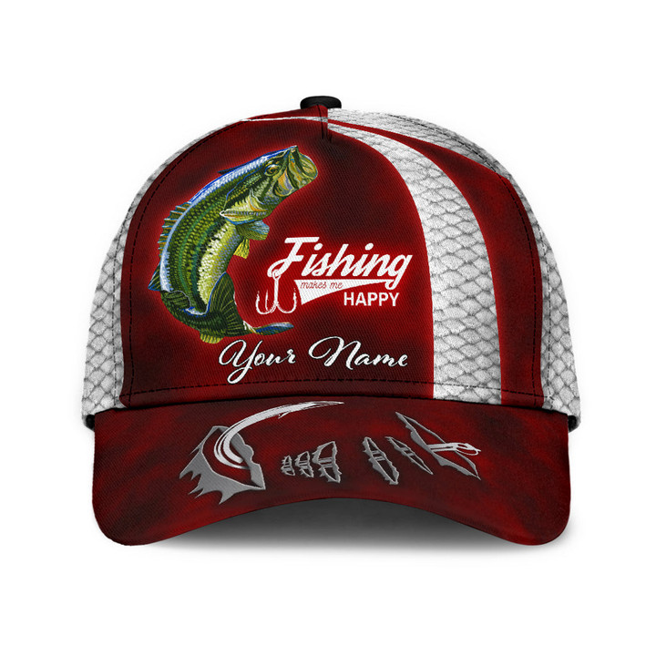  Custom Name Bass Fishing Red hat Hook print Cap