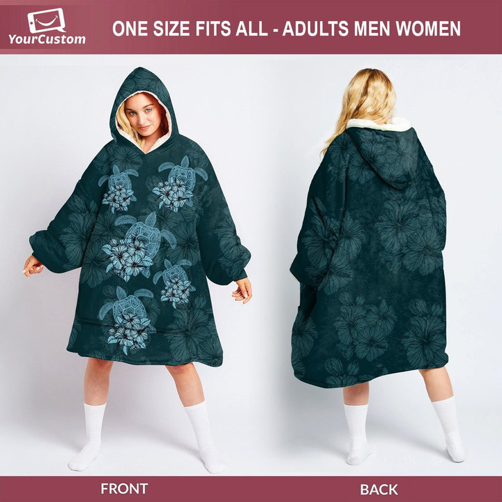  Turtles Hibiscus Oversized Hoodie Blanket for women