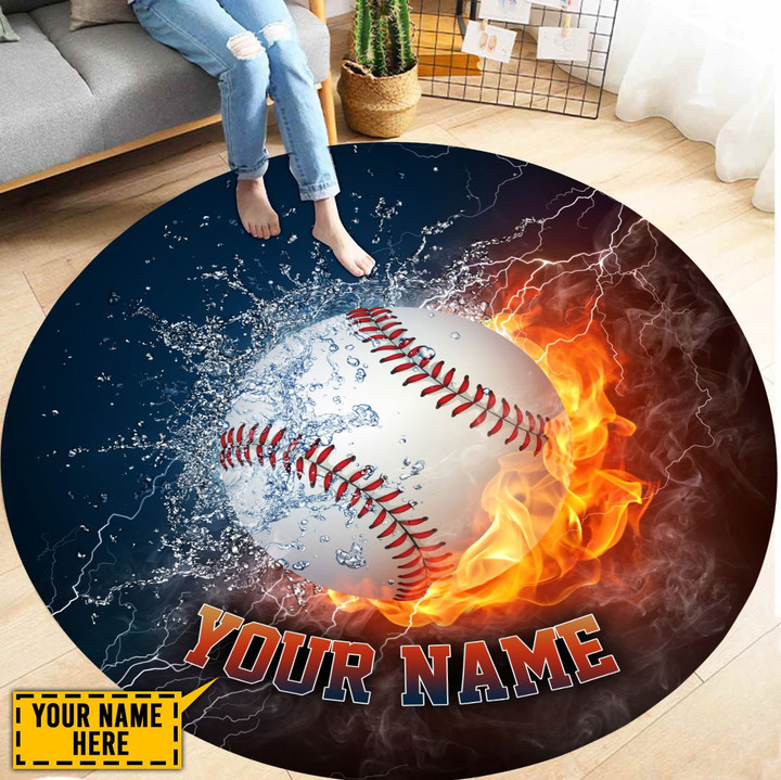  Customize Name Baseball Circle Rug