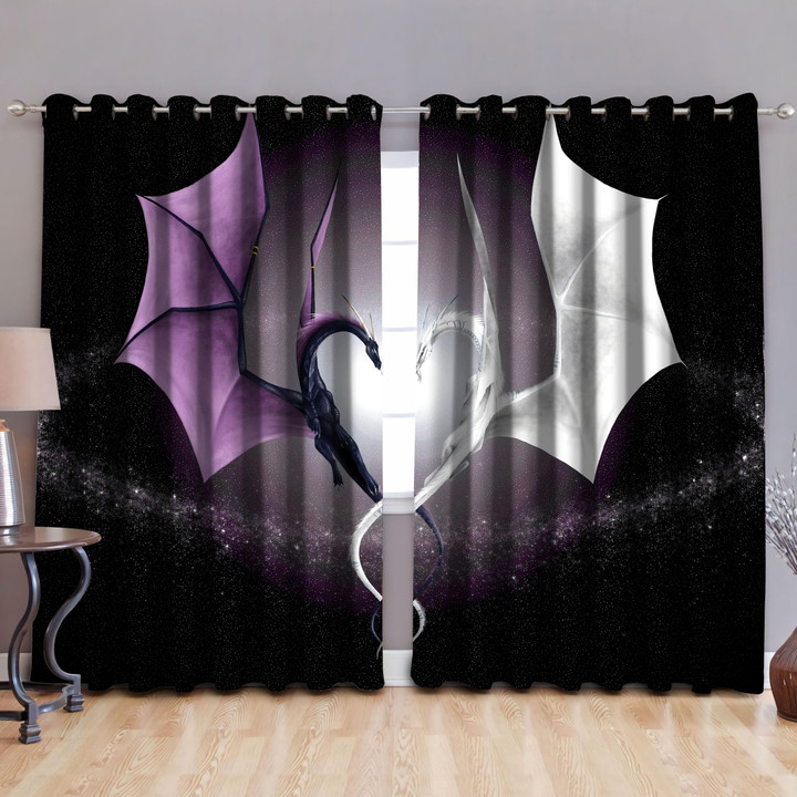  Dragon Couple Art Purple And White Window Curtains DQB-TQH