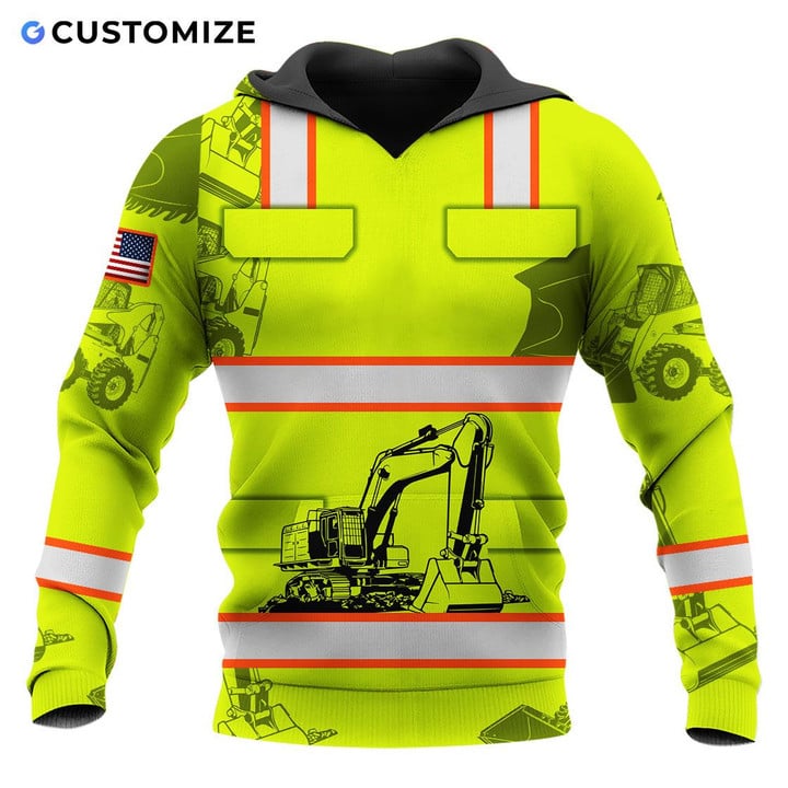  Heavy Equipment Operator Isn’t Easy Neon Green Version Customized Name n Flag D Over Printed Shirt For Operator