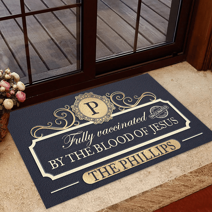  Customized name Family Fully Vaccinated By The Blood Of The Lord D Printed Doormat