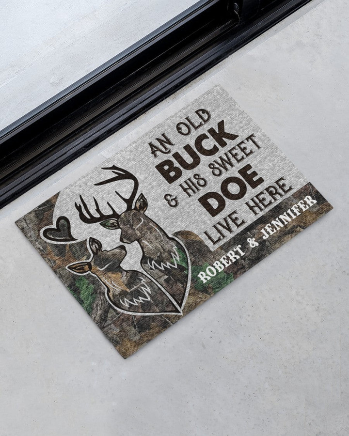  Personalized Deer Camo Old Buck Sweet Doe Doormat .CXT