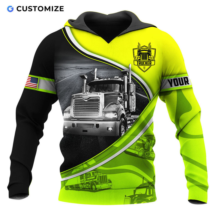  Trucker Is The Best Job Semi Trailer Personalized Name n Flag D Over Printed Shirts For Truck