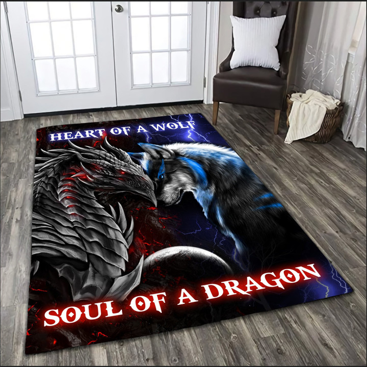  Dragon heart of a wolf, soul of a dragon rectangle rug