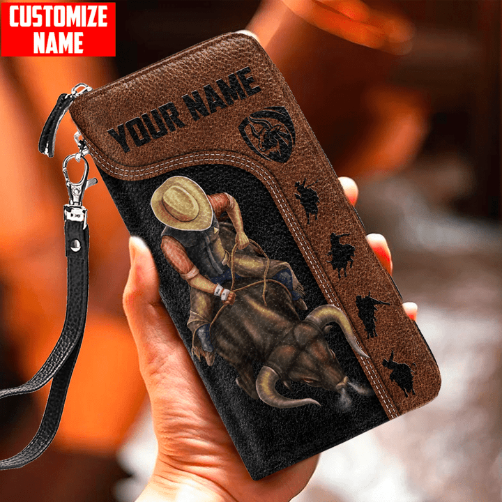  Bull Riding Personalized Name Printed Leather Wallet SNND