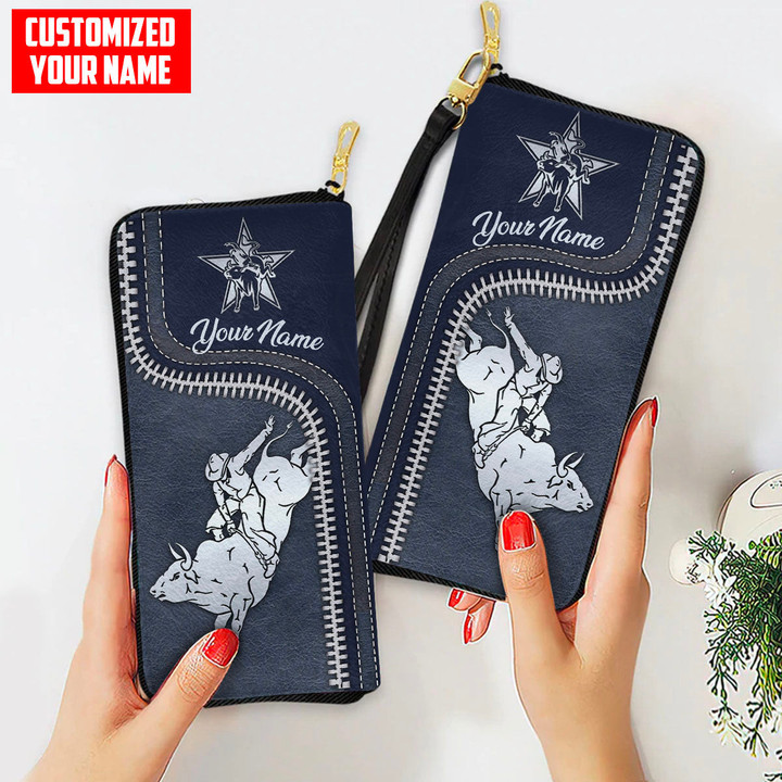  Customized Name Bull Riding Printed Leather Wallet SN