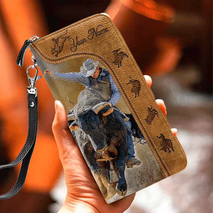  Bull Riding Personalized Name Printed Leather Wallet DA