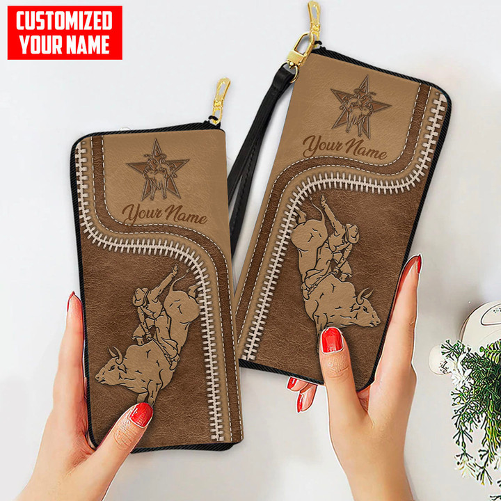  Customized Name Bull Riding Printed Leather Wallet SN