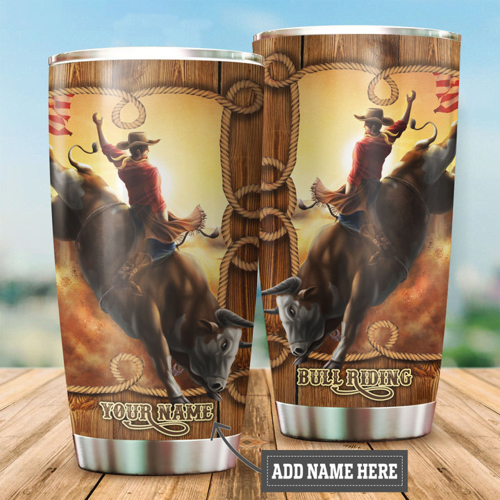  Personalized Name Bull Riding Stainless Steel Tumbler