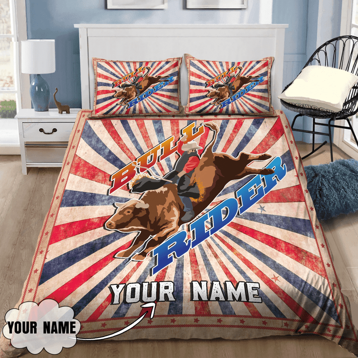  Personalized Name Bull Riding Bedding Team Roping Retro