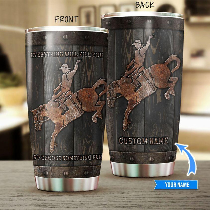  Personalized Name Rodeo Stainless Steel Tumbler Bronc Riding