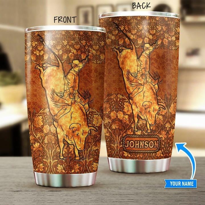  Personalized Name Bull Riding Stainless Steel Tumbler Floral Rodeo