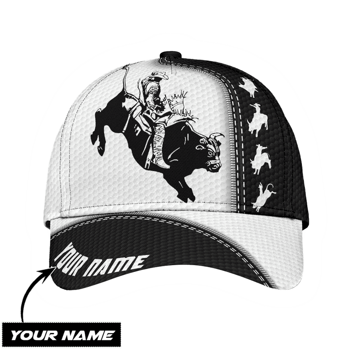  Personalized Name Black And White Bull Riding Classic Cap