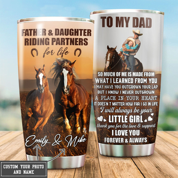  Personalized Father and Daughter Riding Partners For Life Stainless Steel Tumbler Father's Day Gift