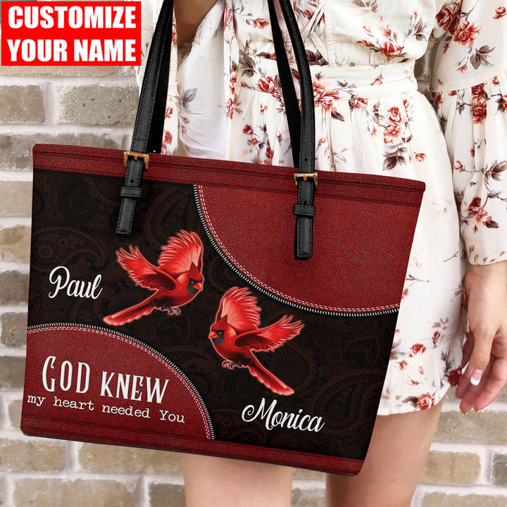  Personalized Name Cardinal Printed Leather Tote Bag