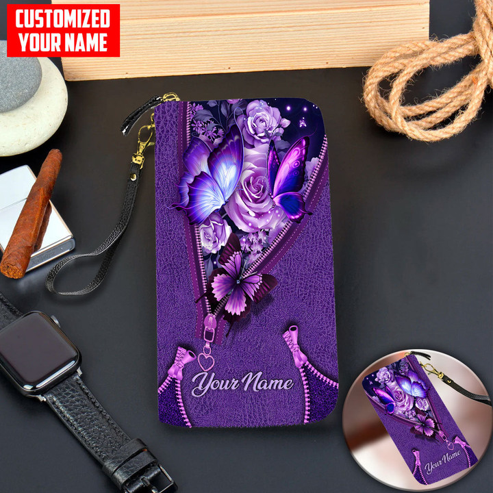  Customized name Butterfly Printed Leather Wallet