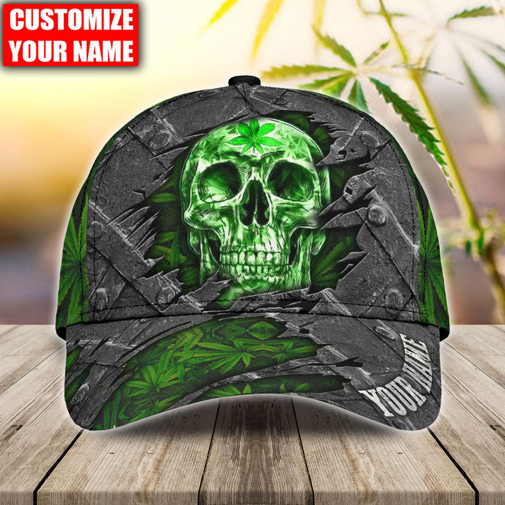  Custom Name Skull Weed Classic Cap