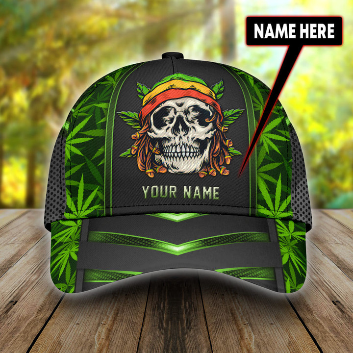  Custom Name Weed Skull Classic Cap