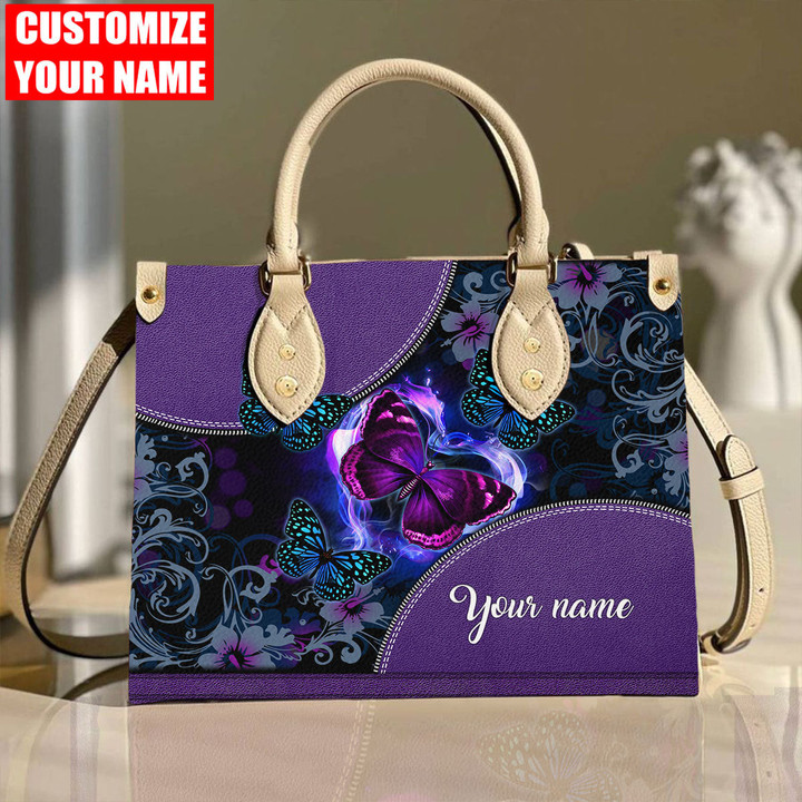  Customized Name Butterfly D Printed Leather Handbag