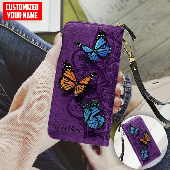  Custom Name Butterfly Mandala All Over Printed Leather Wallet