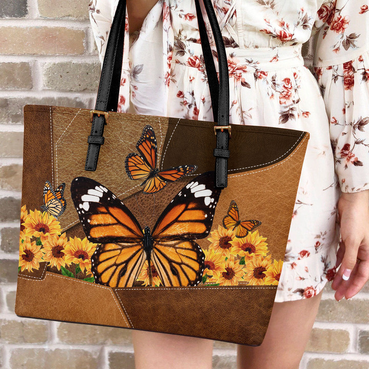 Sunflower Butterfly D Printed Leather Handbag